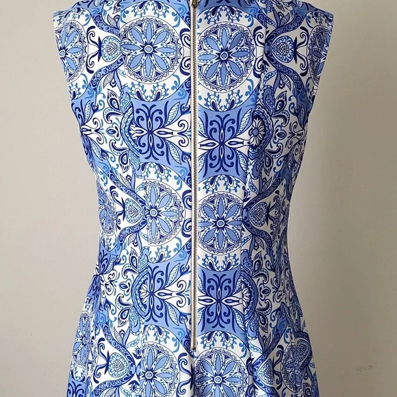 Julian Taylor Blue & White A-Line Midi Dress Size 12 - Picture 7 of 12